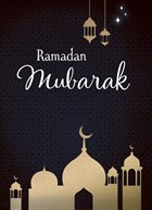 Ramadan mubarak kaart. Een sterrenhemel en een moskee.